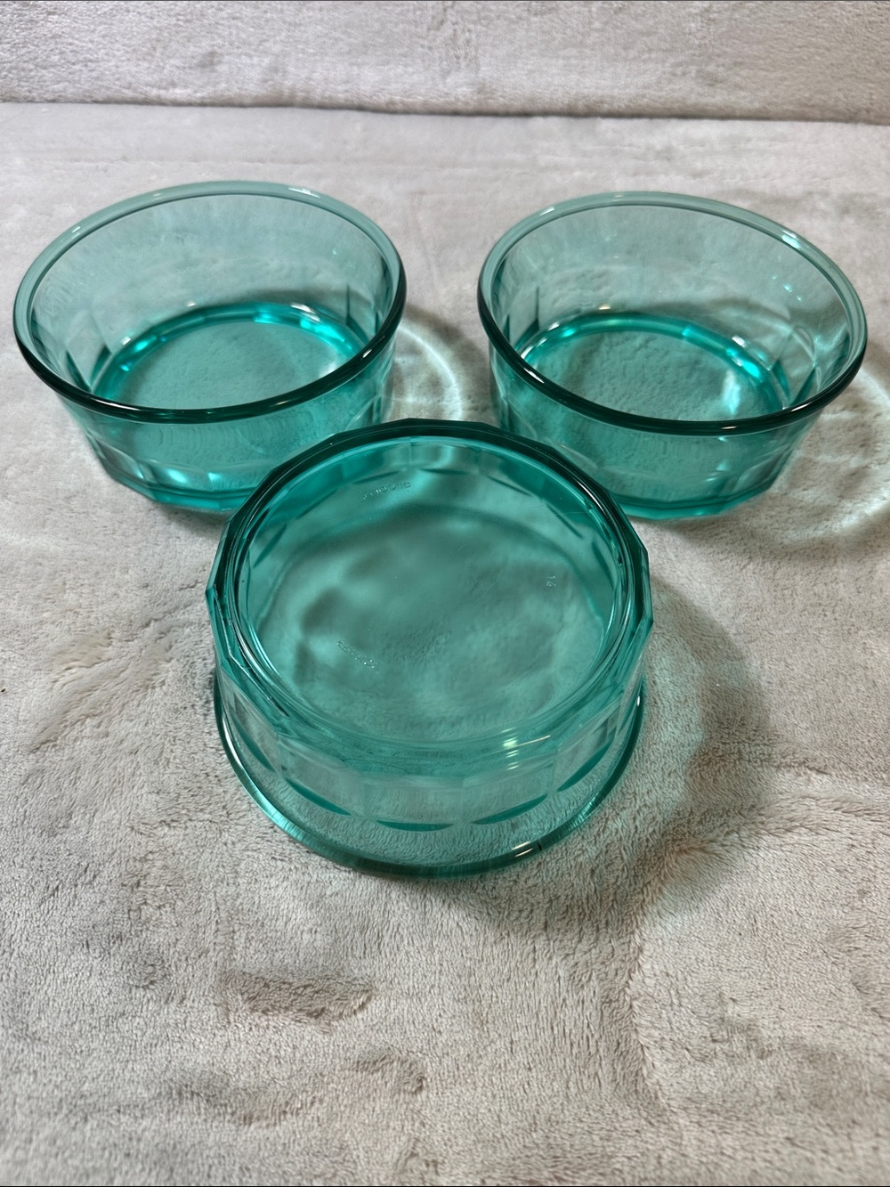 Arcoroc Blue Pressed Glass Bowl Set of 3 Round France Impressed Teal